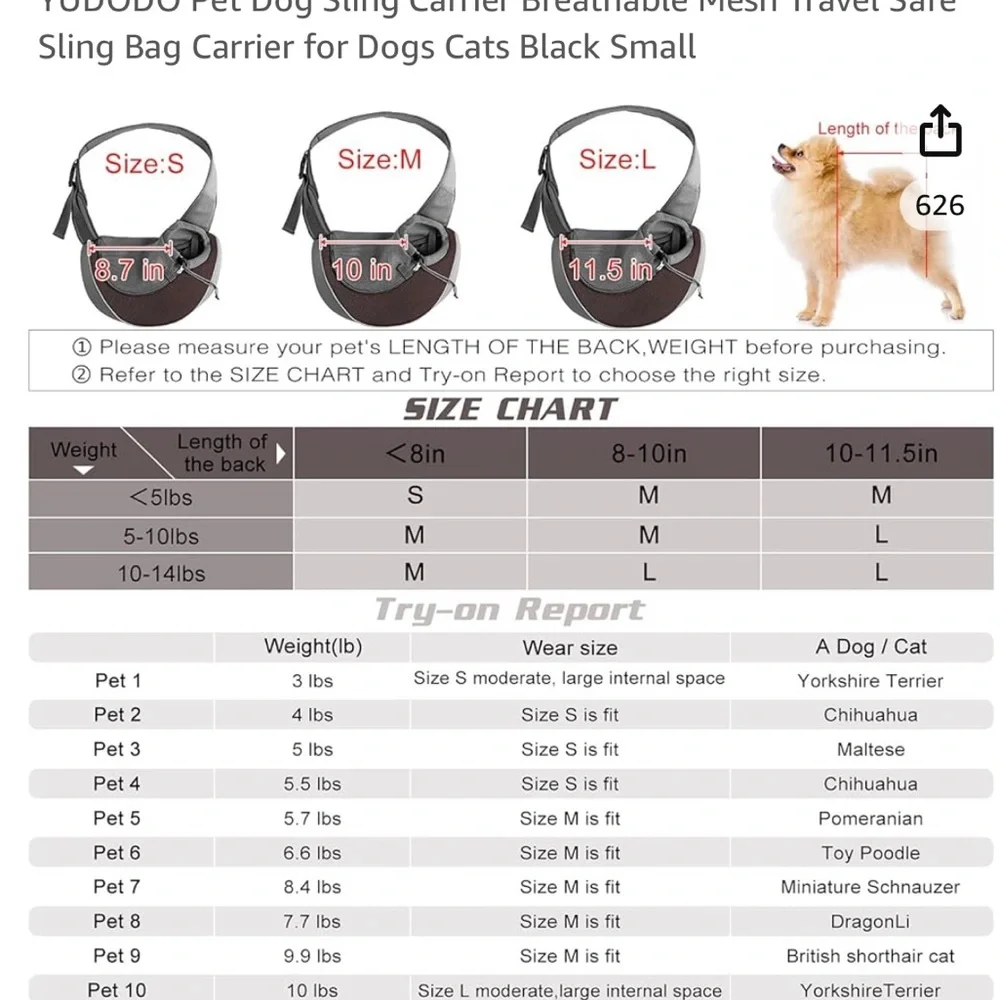 Pet Carrier Sling for Small dog
